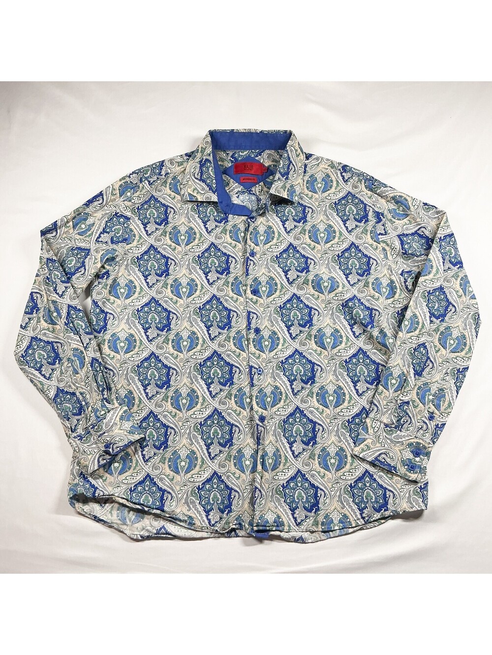 Elie Balleh Modern Fit Long Sleeve Blue Paisley Casual Button Up Shirt XXL